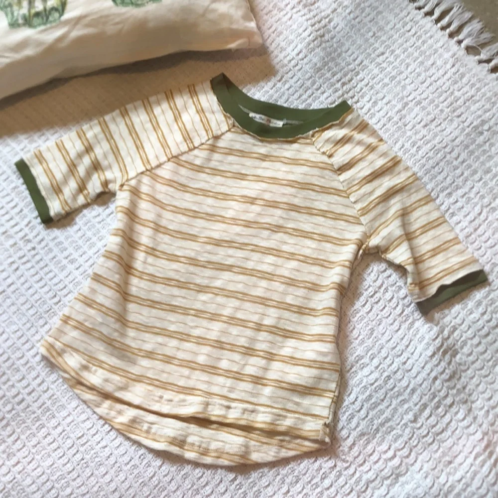 Free People We the free striped cream golden yellow& green cotton Tee Sz xs - Picture 5 of 6